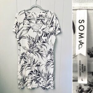 Soma Cool Nights Nightgown Pajamas Rayon Blend Tropical Palms White Gray Large